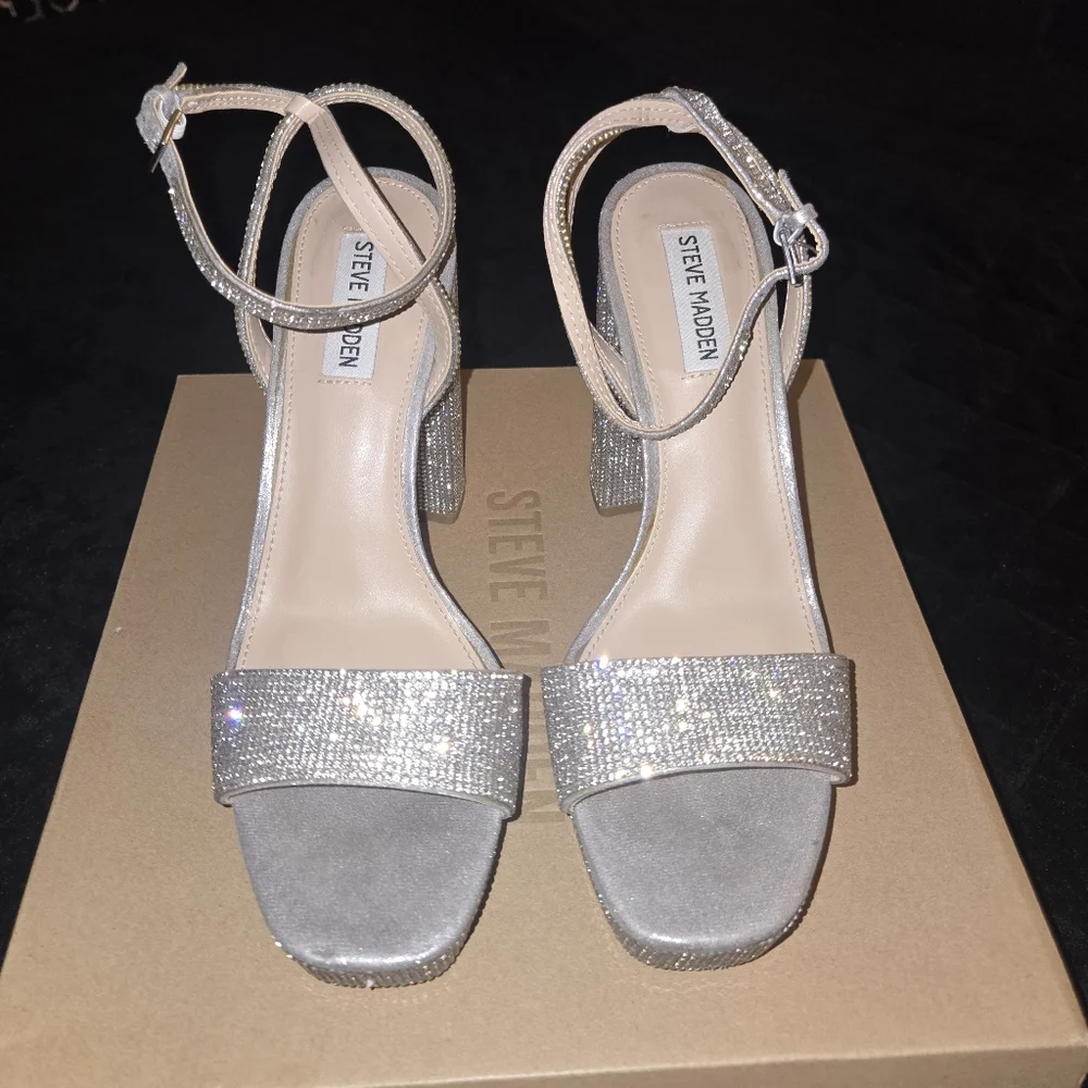 Steve Madden Silver Crystal Platform Sandals